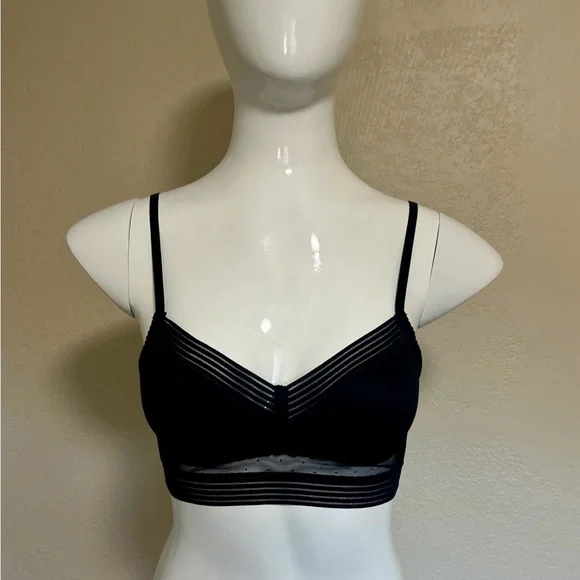 Black Stretchy Polka Dots Mesh Padded Bra Size Medium - Picture 2 of 9